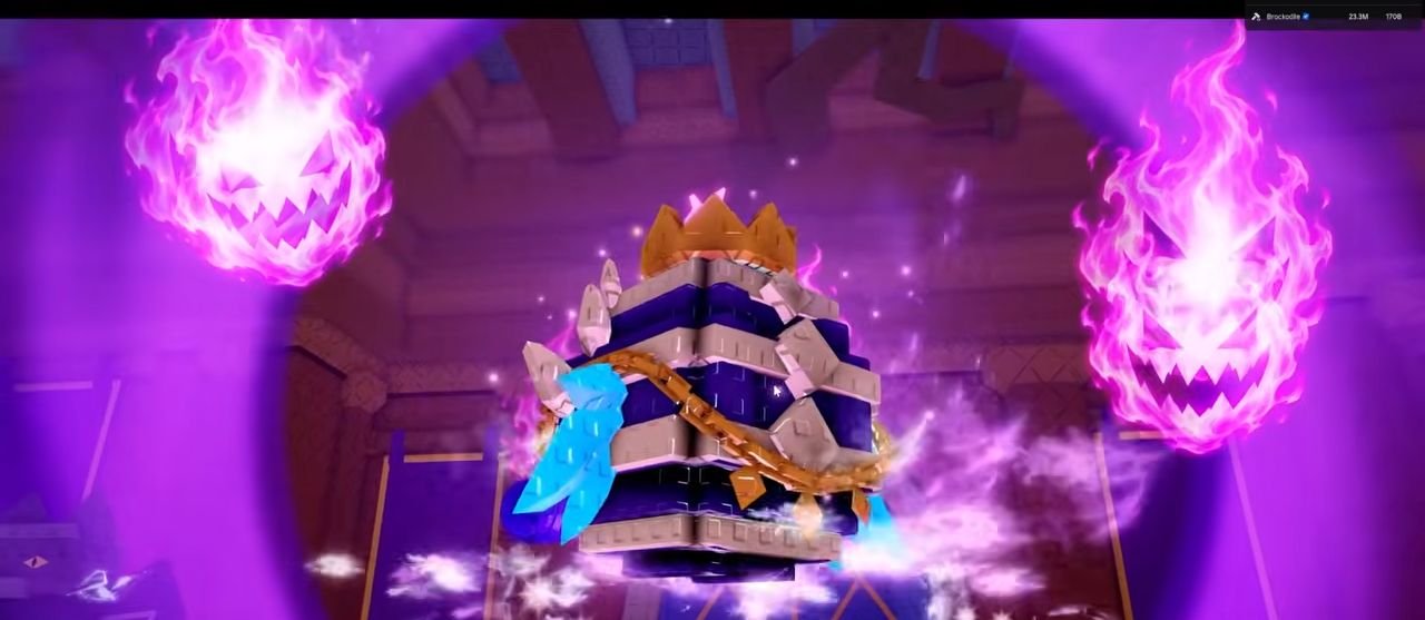 Purple fusion ritual animation with a crowned object and glowing effects.