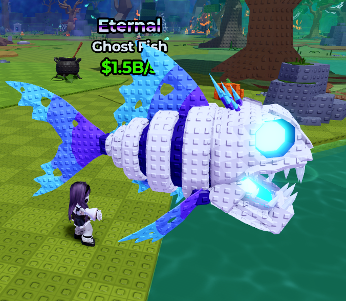 Blue and white skeletal Ghost Fish with a glowing eye and an Eternal label.