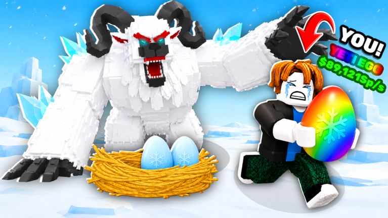 Official Steal An Egg artwork: a Yeti guarding a snowy egg nest