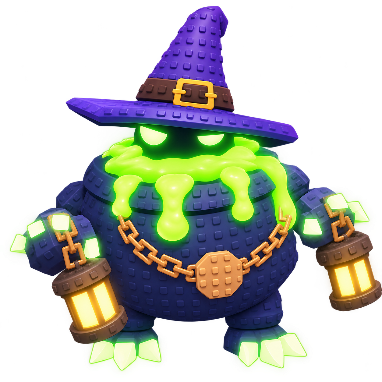 Bubblelord — witch-hatted creature with green slime and lanterns