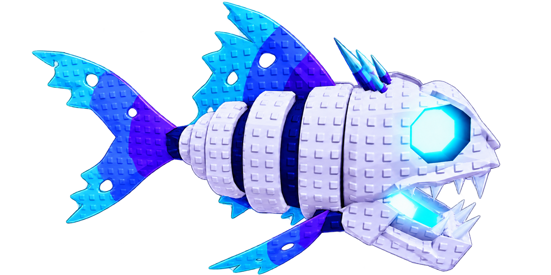 Ghost Fish, a blue and white skeletal fish with a glowing cyan eye