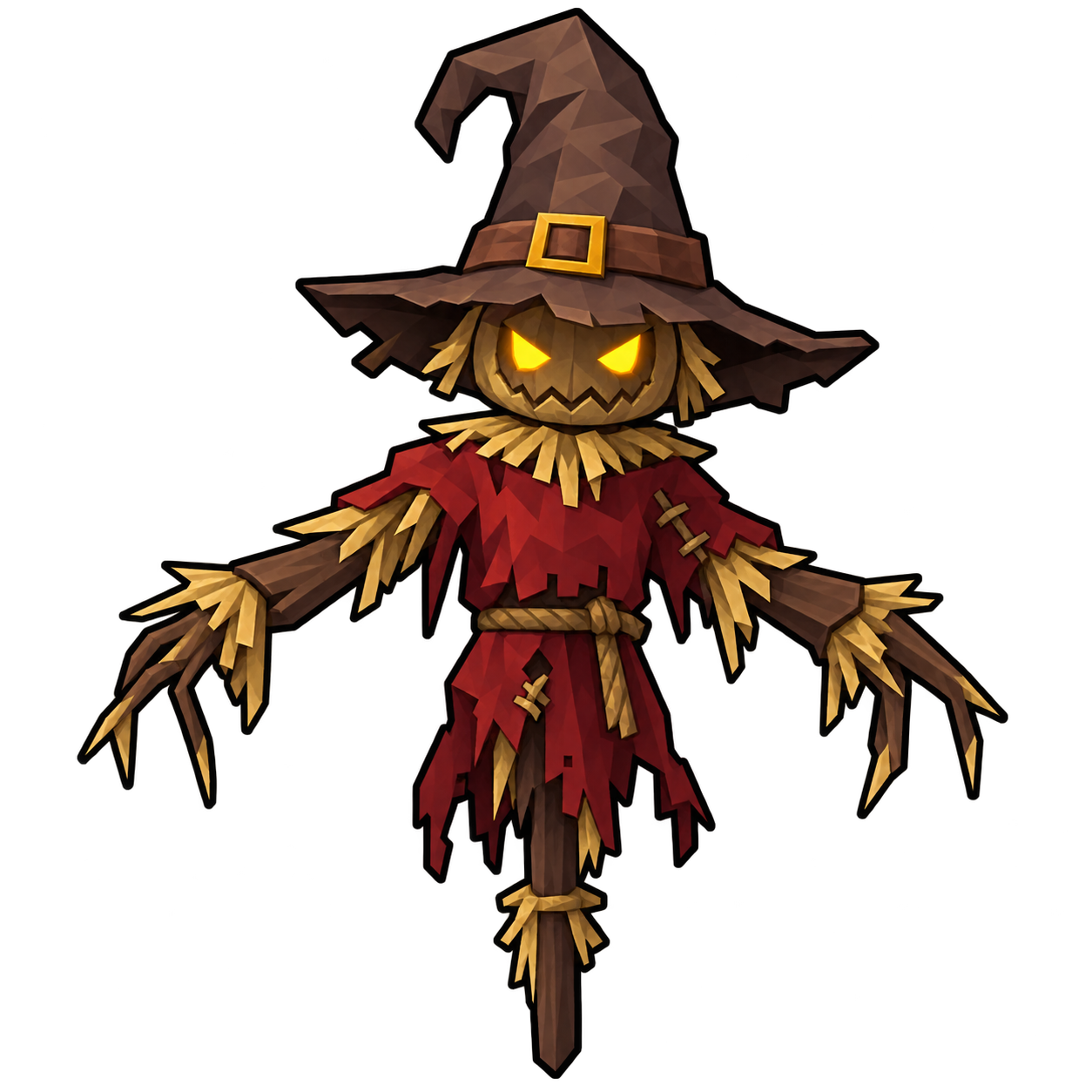 Scarecrow — Vogelscheuche mit spitzem Hut und Gliedmaßen aus Stroh