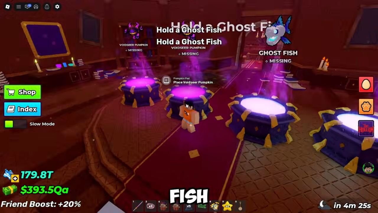 Fusion altar with pedestals labeled Voidseer Pumpkin and Ghost Fish.