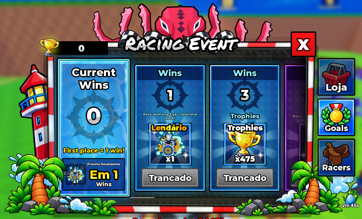 Win Pass mostrando Race Seahorse Egg e a recompensa de 3 vitórias